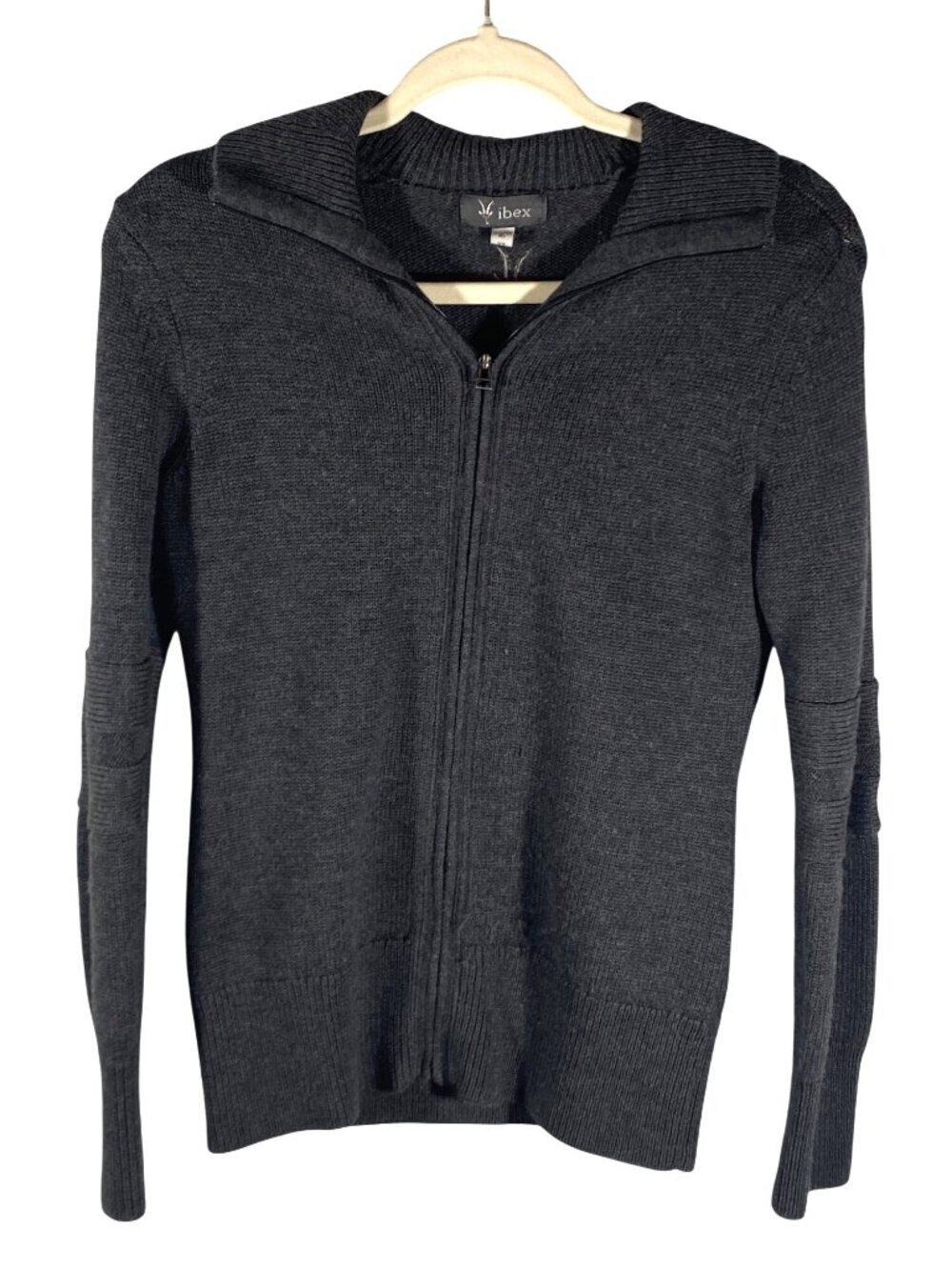 Ibex Merino wool XS Full-Zip Sweater Charcoal Gray Knit Warm Stylish Collar outd